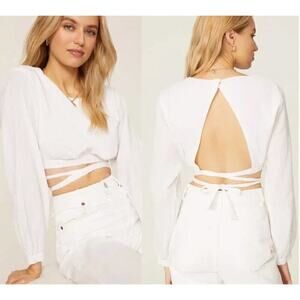 THIRD FORM Cloud Wrap Up Blouse Wrap Around Waist Cropped Open Back White 4